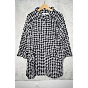 Max Studio Jacket Women Black Gray Knit Houndstooth Long Wool Blend Coat 1X